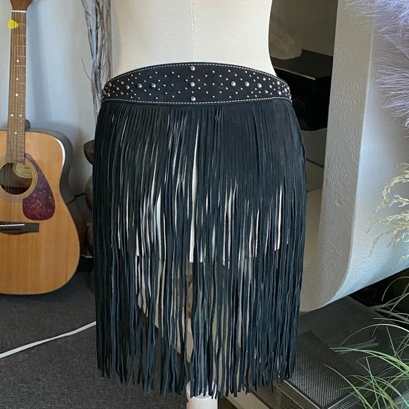 RARE Idyllwind Suede Studded Fringe Belt western rodeo festival biker leather - Picture 7 of 10